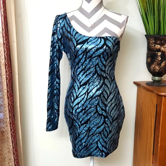 Ark & Co | Dresses | Ark Co One Shoulder Blue Sequined Dress | Poshmark Ark & Co | Dresses | Ark Co One Shoulder Blue Sequined Dress | Poshmark